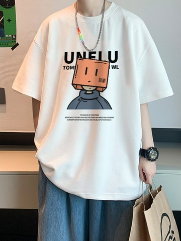 夏季純棉短袖男裝青少年潮流寬鬆半袖上衣國高中學生圓領女生上衣 印花寬鬆情侶短袖T 上衣女 美式t  韓版T 大學T