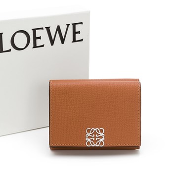 LOEWE 羅威 翻蓋釦式三折短夾 棕色