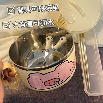 限量秒殺🚀ins泡麪碗帶蓋304不鏽鋼學生宿舍可瀝水碗大容量專用飯盒碗筷套裝6W