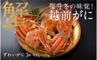 福井冬の味覚！越前がに 3杯（900g～1.0kg）[P-00906]