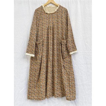 【巴黎精品】連身裙日系洋裝-長袖復古田園風碎花女裙子2色a1ja55