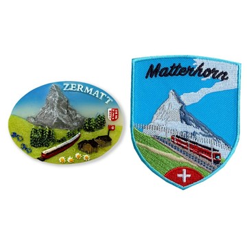 造型布貼＋磁鐵【2件組】瑞士策馬特小列車紀念磁鐵＋馬特洪峰 （小火車） 布章紀念磁鐵療癒小物 IG打卡地標 冰箱可愛磁鐵 _廠商直送