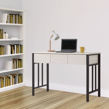 文創集 威猛4尺三抽鐵腳書桌(內置USB插座)-121x57x80cm免組