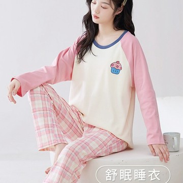 睡衣 帶胸墊 卡通可愛睡衣 薄款睡衣 學生睡衣 甜美休閒可愛舒適睡衣 可外穿 休閒風 長袖長褲 兩件套 睡衣套裝