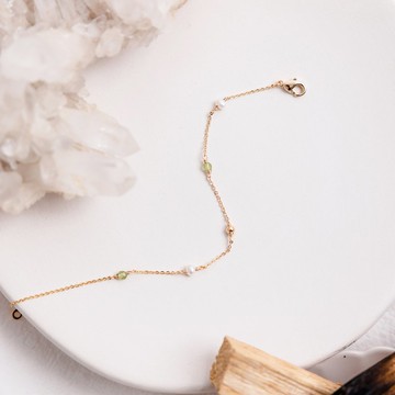 財運 x 橄欖石 淡水珍珠 黃銅鍍18K【風信子 • 重生的愛】手鍊