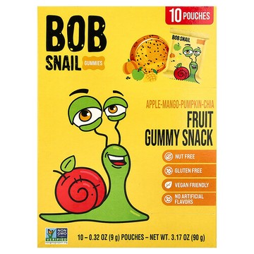 Bob Snail, 水果軟糖零食，蘋果 - 芒果 - 南瓜 - 奇亞，10 顆，每顆 0.32 盎司（9 克）