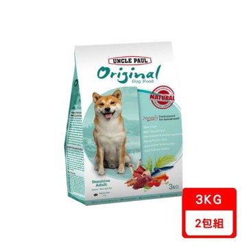 UNCLE PAUL保羅叔叔田園生機狗食-低敏成犬/室內犬/皮毛健康(鱉蛋+魚膠原｜螯合鋅+MCFA) 3KgX2包組