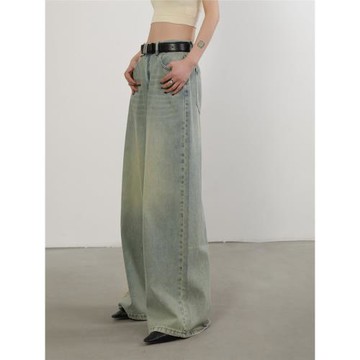 洛邊 環保染色！升級經典百搭寬松直筒褲牛仔褲純棉顯瘦長褲拖地