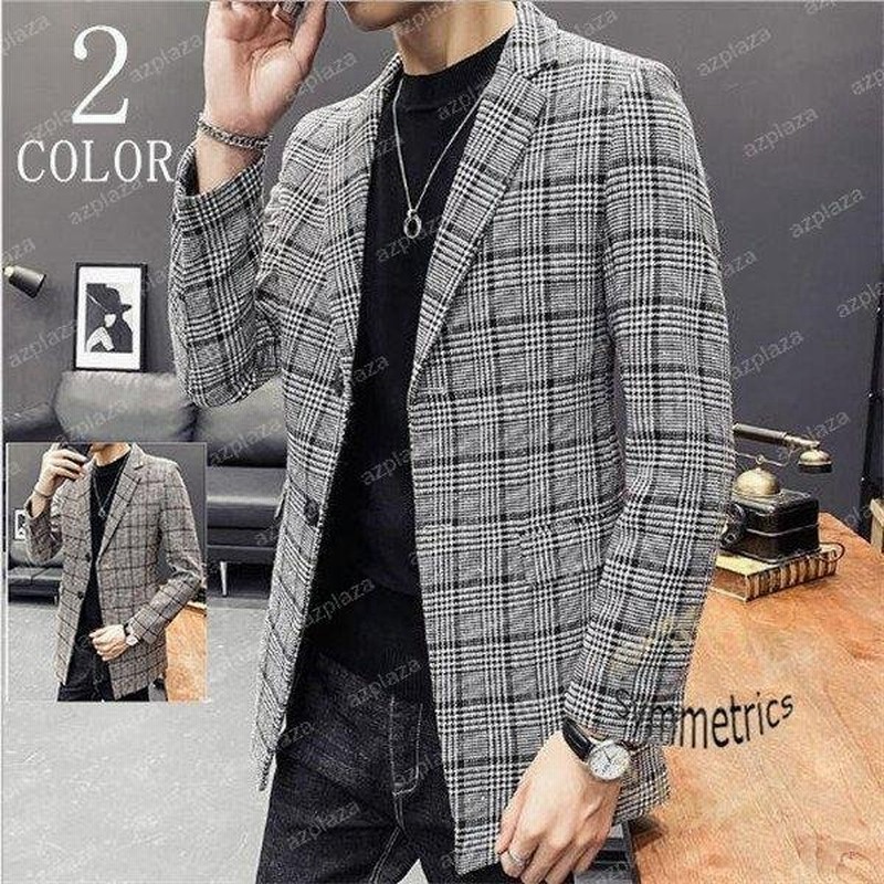 テーラードジャケット メンズ ブレザー チェック柄 ビジネススーツ 通勤 ジャケット 秋服 アウター 結婚式 カジュアルスーツ 通販 Lineポイント最大get Lineショッピング