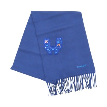 HERMES 愛馬仕 深藍色 羊絨 Odysee 圍巾 【二手名牌BRAND OFF】