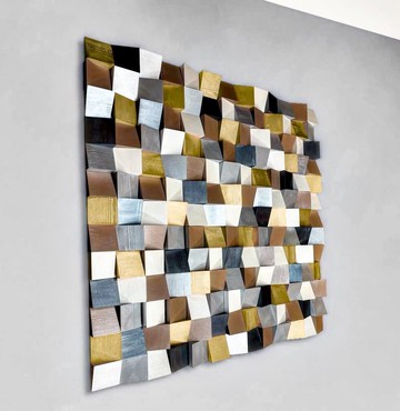 手工木質3D方塊馬賽克壁掛雕塑 金色 銀色 香檳色 白色