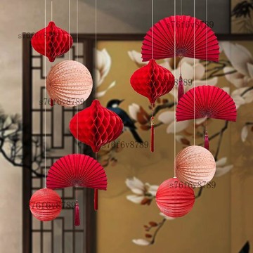 【可開發票】春節過年掛飾 春節 裝飾 元旦 紅色掛飾 燈籠球 新年裝飾 春節裝飾新年水滴燈籠櫥窗佈置吊頂掛件中國風背景牆