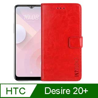 IN7 瘋馬紋 HTC Desire 20+ (6.5吋) 錢包式 磁扣側掀皮套 吊飾孔 手機皮套保護殼-紅色