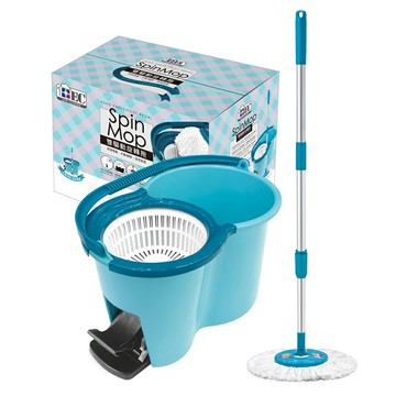 家簡塵除 手壓腳踩雙驅動旋轉拖把(1拖+1桶+1布)