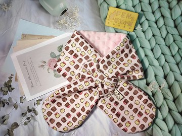 日本薄棉布粉紅貓與可麗露手作圍脖-不分年齡圍脖-短圍巾-脖圍