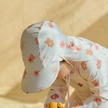 韓國 Bebechat - UPF 50+抗UV超防曬遮脖帽/戲水帽-軟糖小熊-米