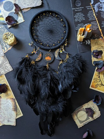 帶月相的大號黑色 Celestial Dream Catcher Lunar เครื่องดักฝัน