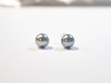 大溪地天然海水黑珍珠耳環 7-7.5mm18k金