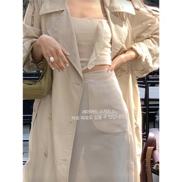 現貨FARVEN韓國東大門飄逸半身裙fever中長裙子天絲屁簾子圍裙女