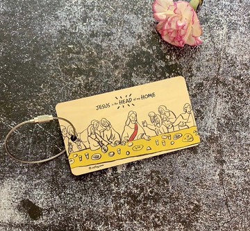 基督我家之主 鑰匙圈 背包吊飾 行李吊牌 飾品 原木材質 不鏽鋼
