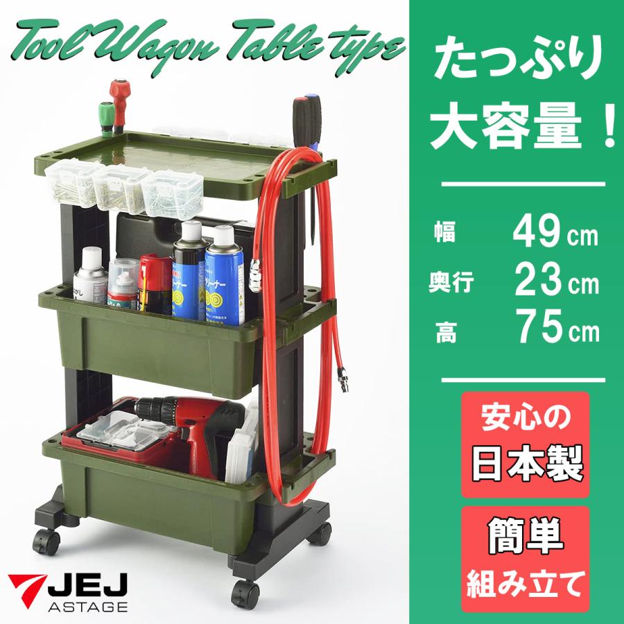 ツールワゴン ツールボックス 3段 日本製 国産 キャスター付き ワゴン DIY 工具 工具箱 収納 作業台 シンプル ツールカート アウトドア  カーキ LINEショッピング