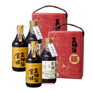 【豆油伯】黑豆醬油禮盒二入組_驛客春源醬油500mlX2瓶+金桂醬油500mlX2瓶
