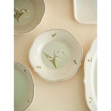 肆月法式鈴蘭花陶瓷餐具特別好看的盤子小眾高顏值花邊平盤菜盤