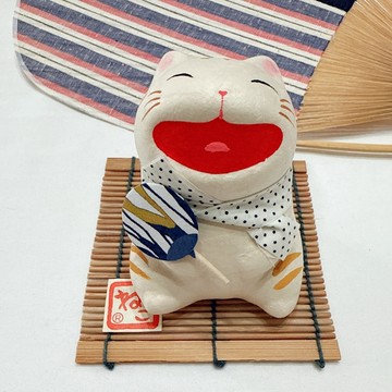 RYUKODO 京都手作和紙擺飾-大笑貓(大)-團扇