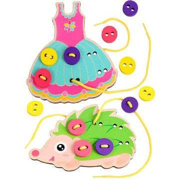 現貨〔兒童玩具E2J】穿編刺蝟 裙子縫紐扣遊戲 ♥ 兒童益智穿線板 手眼協調 精細動作訓練 鈕扣遊戲 早教玩具