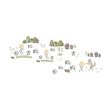 itaste 小品味 童話系列壁貼 防水無痕可重複撕貼 60個元件 台灣設計師 SGS、TCC安全認證  35 x 50cm  放羊的孩子  1件