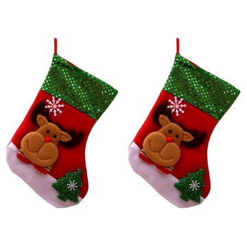 可愛聖誕襪 聖誕裝飾品 聖誕禮物  中號 麋鹿款 紅色 + 綠色 + 棕色  1組