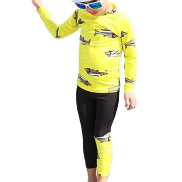 男童長袖分體泳衣套裝  M  黃色