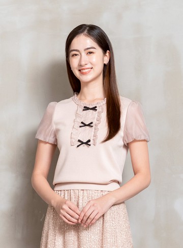 戀感序曲拼接澎袖針織衫