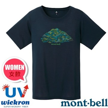 【mont-bell】女 Wickron 抗UV吸濕排汗短袖T恤.圓領衫.運動上衣_1114538 NV 海軍藍