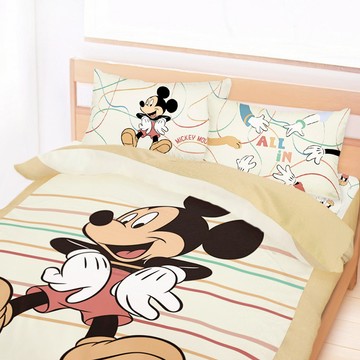 享夢城堡 雙人床包涼被四件組-迪士尼米奇MICKEY 兜圈圈-卡其