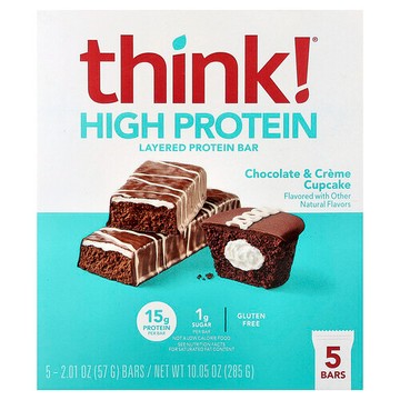 Think !, 高蛋白棒，巧克力和奶油紙杯蛋糕，5 根，每根 2.01 盎司（57 克）