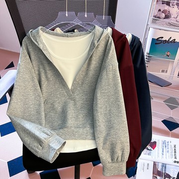 ＊ORead＊v領連帽長袖衛衣寬鬆兩件休閒上衣(3色S~XL)