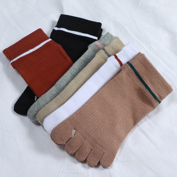 五指襪分趾襪女襪素色棉襪商務百搭帶腳後跟短筒五趾襪條紋日係