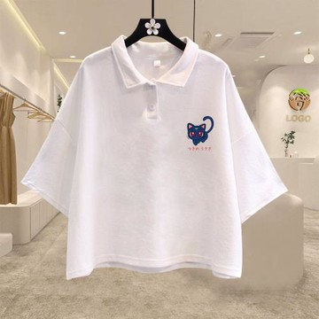 短款翻領Polo衫短袖簡約白色t恤女2025夏季新款大版寬松上衣ins潮