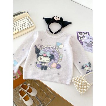 2023秋冬新款女童甜妹軟糯韓版洋氣卡通印花鉆石毛衣針織保暖上衣