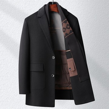 [米蘭精品] 羊毛大衣休閒外套-圍巾款可拆羊毛雙面呢大衣男外套2色74id38