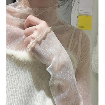 加絨蕾絲打底衫女紗衣2024秋冬洋氣小衫高端毛衣內搭薄款網紗上衣