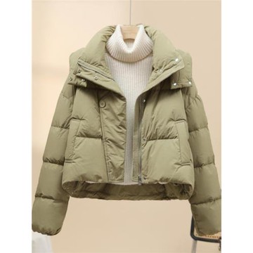 (免運)時尚氣質減齡羽絨棉服女2025秋冬新款純色設計感保暖面包外套