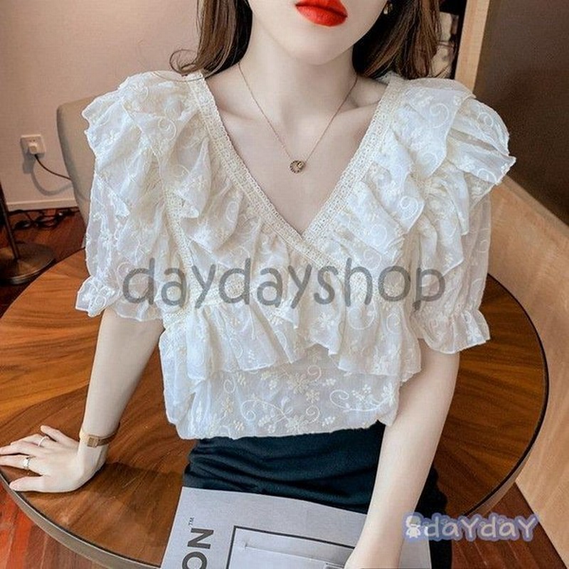 ブラウス レディース 40代 春夏 オシャレブラウス 白レースブラウス Vネック パフスリーブブラウス 五分袖トップス おしゃれ 上品 通勤ol ゆったり 30代 50代 通販 Lineポイント最大0 5 Get Lineショッピング