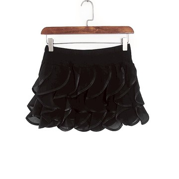 秒殺 趣品牌春夏裝女裝黑色迷你短裙花瓣花朵蓬蓬打底裙 11939