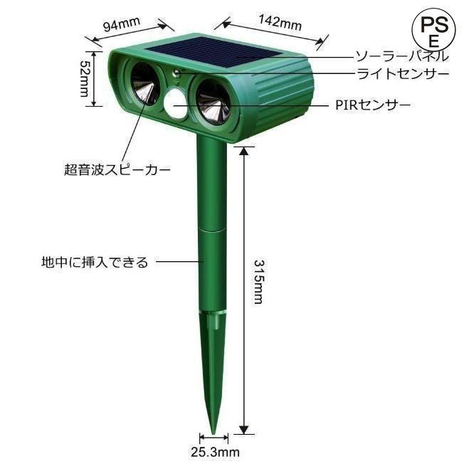 猫よけ 超音波 ソーラー 充電 動物撃退器 猫除け センサー ライト 猫対策 猫退治 猫撃退 猫よけグッズ カラスよけ 害獣撃退 野良猫 糞尿対策 鳥獣対策 2個セット