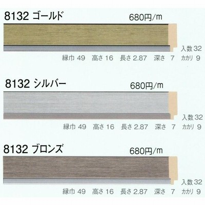 額縁材料 資材 モールディング 樹脂製 8132 ２本/１色 ゴールド シルバー ブロンズ