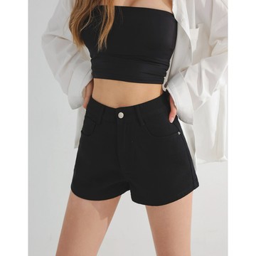 AIR SPACE 高腰純色修身斜紋短褲(黑/白) 女裝 現貨