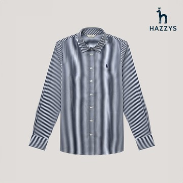 【HAZZYS】女款深藍色柔軟舒適修身設計時尚長袖條紋襯衫 YBWKC100