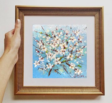 盛開的杏 油畫 厚塗 印象派 藝術 花卉畫 梵高的靈感